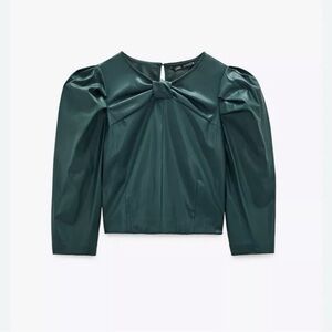 NWT Zara Faux Green Leather Crop Top New Size M